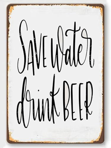 Farmhouse Wall Sign - Save Water Drink Beer - 20X30 CM Funny Office Desk Decor, Positive Plaque Saying Quotes for Home Kitchen Living Room Bathroom Bar Man Cave