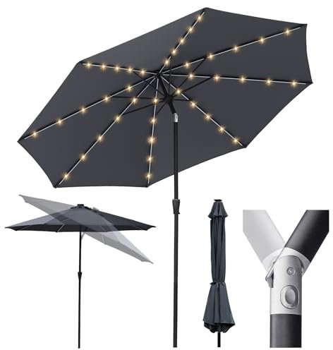 Sekey Solar-LED Sonnenschirm 330cm mit 40 LED, Windfester Gartenschirm UV 50+, Alu-Sonnenschirm mit Kurbel für Terrasse Balkon Garten