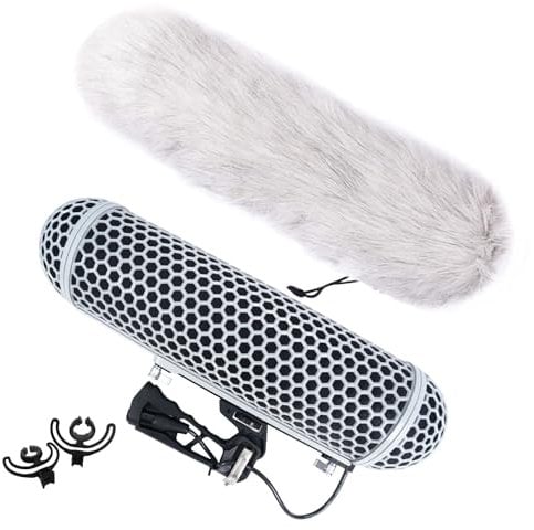 DF DIGITALFOTO Parabrisas de micrófono de escopeta con gato muerto, 2 soportes de choque de micrófono adicionales, parabrisas y sistema de suspensión, compatible con Rode NTG Series Sennheiser MKE 600