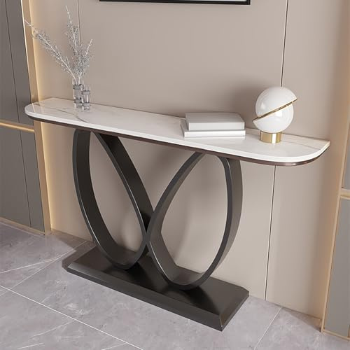 KUKIXKK Table Console, Meuble d'Entrée, Console Entree Couloir Design Moderne, Meuble d Entree Cadre en Métal, pour Entrée, Couloir, Salon(White Black,80cm/31.4in)