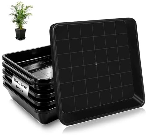 Ezitruz 6 Piezas Platillos para Plantas 35x35 cm Plato Maceta Cuadrado | Platos de Plastico, Negro, Reutilizables, Posavasos, para Flores, Jardín, Balcón, Salón