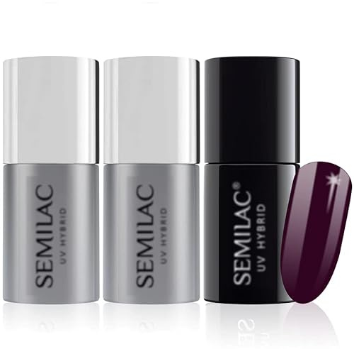 Semilac Base Coat, Top Coat & UV Gel Color Polish Langlebig, splitterfest & einfach aufzutragen 099 Dark Purple Wine Color UV Gel Nagellack Perfekt für Maniküre oder Pediküre