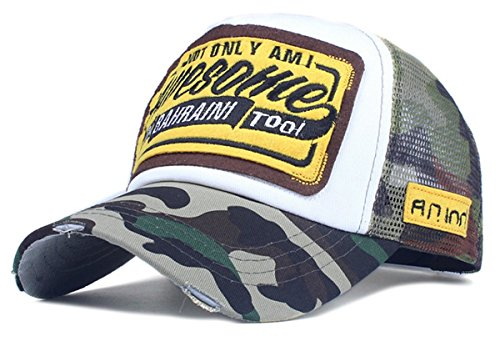 Trucker Mesh Baseballcap Awesome Distressed Snapback Vintage Used Look Retro Sommer Oldschool Kappe Mütze Cap Schirmmütze Basecap, Camouflage, verstellbar von ca 55-60cm