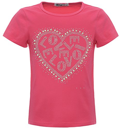 BEZLIT Mädchen T-Shirt Love Herz mit Strass Glitzer – Kinder Shirt Baumwolle Kurzarm Rundhals Sommer Oberteil