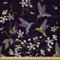 ABAKUHAUS Kirschblüte Stoff als Meterware, Kolibri, Seidiger Satin Stoff für Polster Heimtextilien, 1M (148x100cm), Schwarz Perle