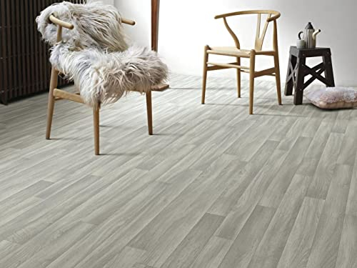 PVC Bodenbelag Vinylboden in grauem Holzton-Design, Zuschnitt (4m breit, 4,5m lang)