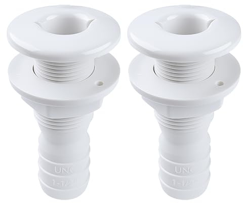 SEAFLO Thru Hull Fitting, Marine Boat, Plastic Drain Overflow Connector, Corrosion Resistant Saltwater Safe, Bilge Port Deck Outlet,(⅝,¾,1,1⅛,1¼,1½, & 2 Options)(1,2,5, &10 Packs)(White/Black)