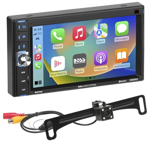 BOSS Audio Systems Apple CarPlay BCP62-RC Lecteur multimédia pour voiture Double DIN Écran tactile capacitif 6,2 Bluetooth, USB, sans DVD, éclairage multicolore, caméra de recul incluse