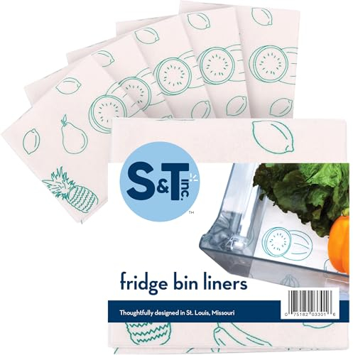 S&T INC. Shelf Liner Non Adhesive for Kitchen, Refrigerator Liners for Shelves, Washable and Absorbent Fridge Shelf Liner, 12 Inch x 24 Inch, Fruits, 5 Pack