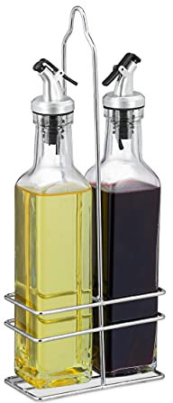 Relaxdays Essig- und Ölspender, 300 ml Glasflaschen, Ausgießer, Menage, Olivenöl, Vinaigrette, 2x Ölflasche, transparent