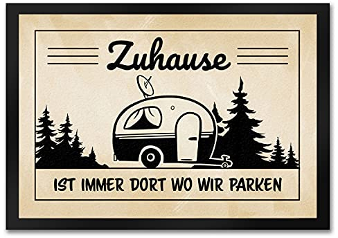 speecheese Zuhause ist Immer dort wo wir Parken Fußmatte in 35x50 cm mit Camping-Motiven Für Camper Reiselustige Wanderer im Wald am Strand in den Bergen