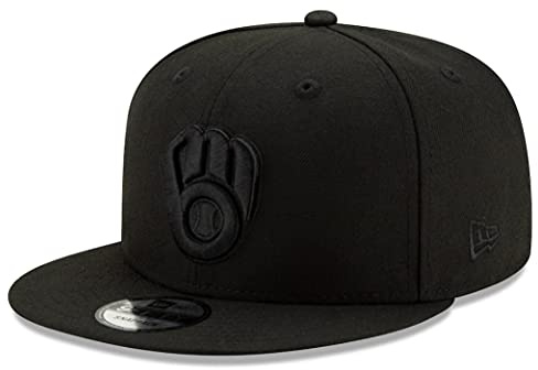 New Era Milwaukee Brewers Handschuh Schwarz auf Schwarz 9FIFTY Snapback Verstellbare Mütze - Schwarz, Schwarz, large