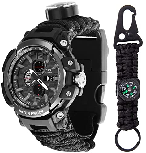 WLDOCA 50m wasserdichte Militäruhr Herren Outdoor Sportuhr LED Digital Armbanduhr Kompass Thermometer Quarzuhr mit Schlüsselanhänger,C