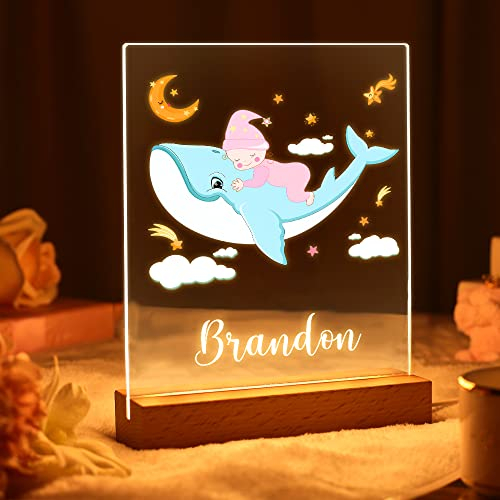 Soview 3D LED Lampe Nachtlicht Kinder Personalisiert mit Name Arcyl Nachtlampe Raumdekoration Geschenk für Baby mädchen junge Geburtstag Weihnacht Wal