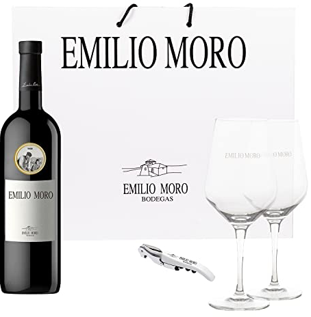 Emilio Moro - Estuche Regalo de El Brindis de Siempre - Incluye: Vino Tinto Emilio Moro de 75 cl, 2 Copas de Vino Grabadas y 1 Sacacorchos