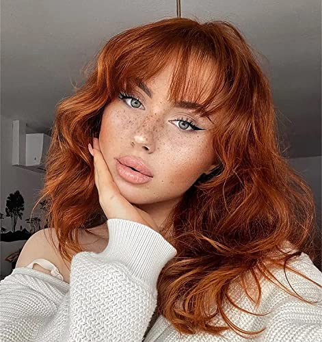 Colorfulpanda Auburn kurze gewellte bob rotbraun perücken mit Pony für frauen, schulterlange lockige synthetische perücke, natürliches haar hitzebeständige faser perücke 14 Zoll