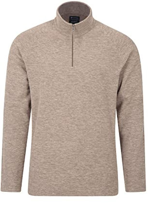 Mountain Warehouse Snowdon Mens Micro Fleece Top - Warm, Breathable, Quick Drying, Zip Collar Fleece Sweater, Soft & Smooth Pullover - For Spring Summer, Travelling, Walking Light Brown XXS