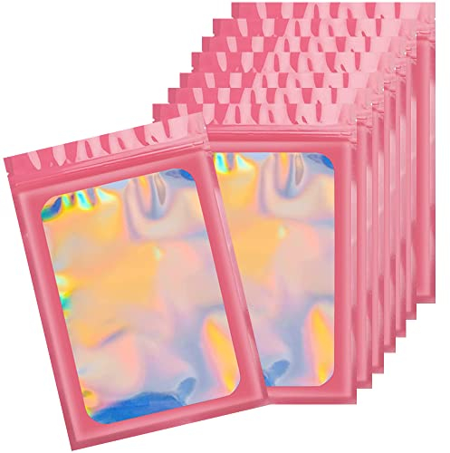10.5x15cm 50 Grip Foil Ziplock Bags, Pink Resealable Storage Pouches, Poly Zip Lock Bags, Perfect for Kitchen Storage, Jewellery, Diamond Painting and Sweets