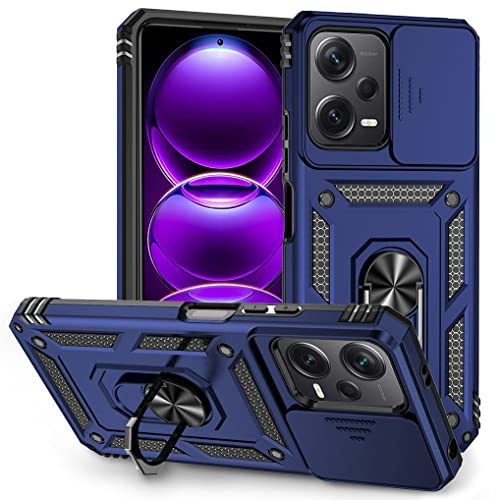SEAHAI Funda para Xiaomi Redmi Note 12 5G / Poco X5 5G, Estuche con 360 Grados Anillo Soporte y Cámara Deslizante Proteger [Grado Militar Anti-Caída] Silicona PC + TPU Antigolpes Carcasa - Azul