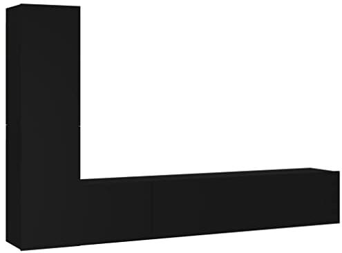 vidaXL TV Schrank Set 4-TLG. Wohnwand Schrankwand Anbauwand Hängeschrank Lowboard TV Möbel Fernsehschrank Wandschrank HiFi-Schrank Schwarz Holzwerkstoff