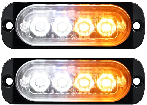 Willpower 2pcs 4LED Feu Stroboscopique Urgent Ambre Blanc Feux de Gabarit Latéraux Voiture 12V 24V Barre Lumineuse LED Balise Clignotante de Sécurité pour Remorque Utilitaire Bateau Tracteur Véhicule