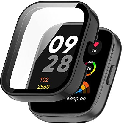 SeNool Custodia Compatibile con Xiaomi Redmi Watch 3, PC Cover Rigida con Vetro Temperato Protezione di Schermo, [Durezza 9H] Case Compatibile con Xiaomi Redmi Watch 3 - Nero