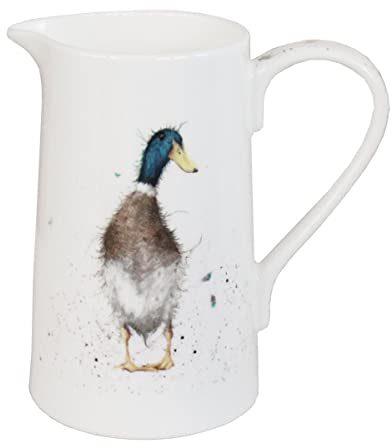 440s Wrendale Designs Porzellan-Kanne Ente ca.600ml Royal Worcester Blumen-Vase mit Stock-Erpel Motiv von der britischen Künstlerin Hannah Dale für Tee Kaffee Milch Blumen & als Geschenk