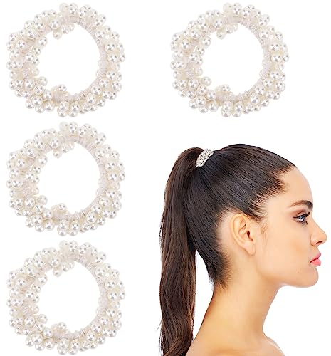 4 Stücke Scrunchies Weiß Perlen Haargummi Damen Elastisches Scrunchies Mädchen Zopfgummi Haarschmuck Kopfschmuck