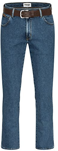 Wrangler Stretch Herrenjeans mit Gürtel in schwarz oder braun (W36/L34, Stonewash + brauner Gürtel)