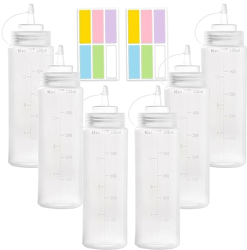 TTYSHIP® 6 Pcs Bouteille Sauce, 500ml Flacon Sauce en Plastique avec Couvercle et Étiquette Autocollante, Bouteille Condiment pour Ketchup, Sauce Barbecue