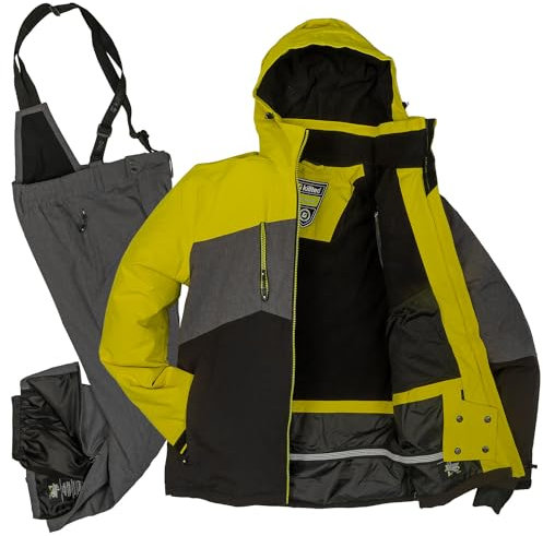 Killtec Herren Skianzug Größe S - aus Skijacke schwarz grau meliert senf und Skihose grau meliert - mit 10000mm Wassersäule - wasserdicht, atmungsaktiv