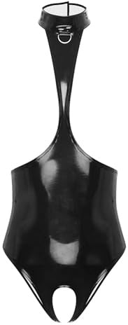 Freebily Damen Wetlook Body Brüste Offen Catsuit Lackleder Bodysuit Dessous Ouvert Stringbody Nachtwäsche Pole Dance Nachtclub Outfit