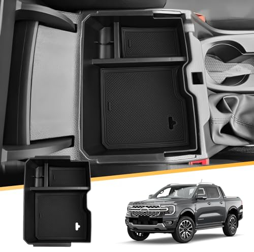 LFOTPP Kompatibel mit Neu Ford Ranger T9 2023 2024 Auto Aufbewahrungsbox Handschuhfach, Mittelkonsole Organizer Tray Veranstalter, Ranger T9 Raptor Wildtrak XLT Zubehör (Manuelle Bremse)