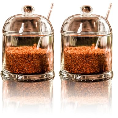 Gittoovo 2 Pcs Glass Sugar Bowl, 270 ml Small Glass Containers with Lids, Glass Salt Sugar Canisters Airtight Storage Jar, Glass Seasoning Sugar Jar for Home and Kitchen