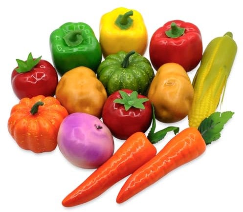 13 verduras artificiales realistas realistas de espuma decorativa de simulación de alimentos para el hogar, cocina, decoración de Navidad, pimientos artificiales, calabaza, zanahorias sintéticas