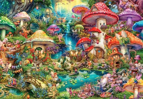 Buffalo Games - Aimee Stewart - Merry Mushroom Village Picnic - 2000-teiliges Puzzle für Erwachsene, herausforderndes Puzzle, perfekt für Spieleabende - Fertige Größe ist 38,50 x 26,50 cm