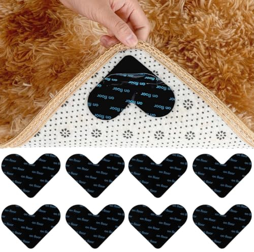Adesivi Antiscivolo per Tappetini, 8 pezzi Antiscivolo per Tappeti, Antiscivolo e Riutilizzabili Tappeto Gripper, Tappetino Antiscivolo per Moquette Lavabile, per Tappetini, nero, Spessore 2 MM