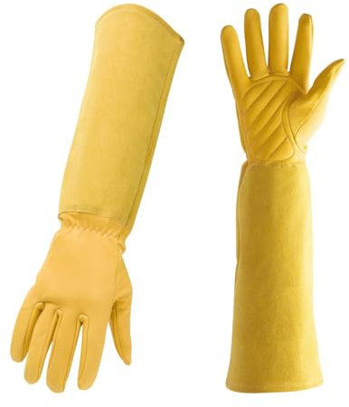 Lange Gartenhandschuhe, lange Gartenhandschuhe für Damen – Rosenschnitthandschuhe – Gartenhandschuhe aus Leder, gegen Dornen, zum Beschneiden von Rosen, mit Schutz für Kakteen