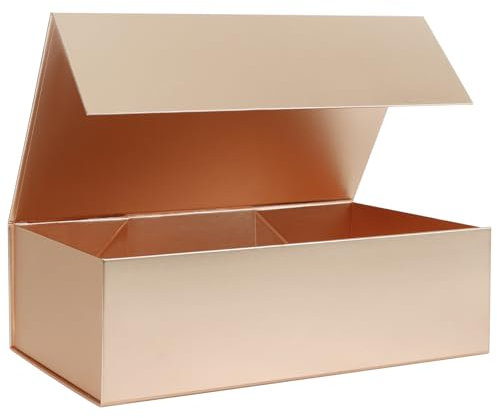 LFBOX Rose Gold Collapsible Gift Box with Lids Magnetic Closure 13.8x8.3x4.4 in, Large Bridesmaid Groomsman Proposal Boxes 1 Pack, Rectangle Storage Box
