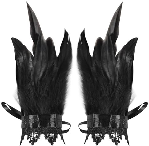 1Par Manguitos de plumas de moda,Puños de Plumas,Muñequera de plumas,pulsera de malla gótica para el juego de fiesta Hallowmas cosplay,bodas,complementos disfraces (Lace Wristband Black, 15*15*3 cm)