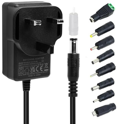 12V 1A 12W DC Power Adapter | AC 100-240V to 12V DC Converter with 10 Universal Connector Tips | UL Listed Power Supply for LED Strips, Routers, Cameras, TV Boxes, and More