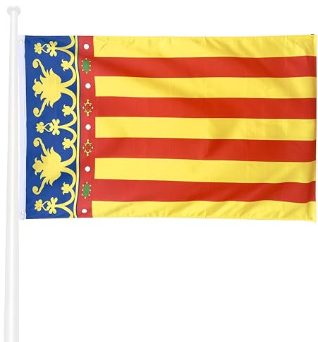 KliKil Bandera de Valencia de gran tamaño 150x90cm con 2 ojales metálicos para montaje fácil, impresión duradera resistente a rayos UV y viento ligero - Bandera decorativa oficial de Valencia