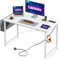 Coleshome Escritorio Pequeño, 100x48cm Mesa Ordenador Blanco con con 2 Tomas de Corriente y 2 Puertos USB de Carga, Mesa de Oficina con Soporte para Auriculares y Bolsa de Almacenaje para Casa