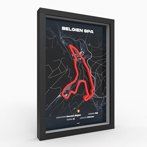 Spa-Francorchamps® 3D Poster im Holzrahmen I Hochwertiger 3D Druck I Racetrack I Rennstrecken Poster I Geschenk für Mann oder Motorsportfans zu Weihnachten, Geburtstag I Geschenkidee Jahrestag