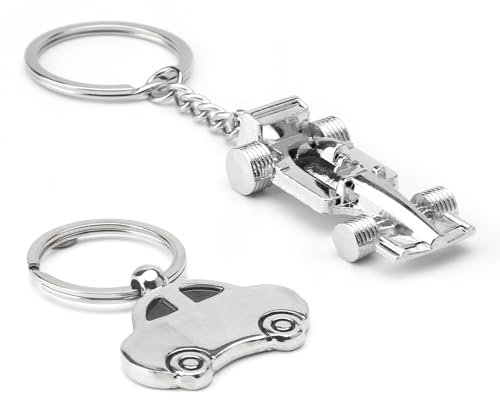 WOKICOR Porte‑clé F1 Métal 2 pièces – Modèles de Voiture de Course – Qualité Premium – Idéal pour Fans de Formule 1, Cadeau Garçons et Hommes – Accessoire Motorsport Quotidien