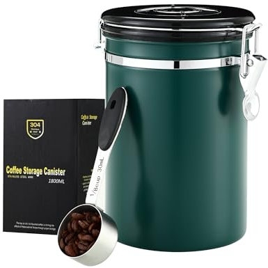 BUCOMTU 1,8 Liter Edelstahl Kaffeedose Luftdicht mit Datumsanzeige und Edelstahlschaufel Kaffeedosen, Kaffeebohnenbehälter für Nüsse Kakao Teeblätter