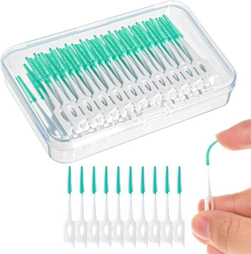 120 Pcs Interdental Brushes Green, Silicone Dental Brushes Tooth Floss Picks, Portable Green Dental Floss Sticks Toothpick, Tooth Picks Floss Sticks for Braces Teeth Cleaning.