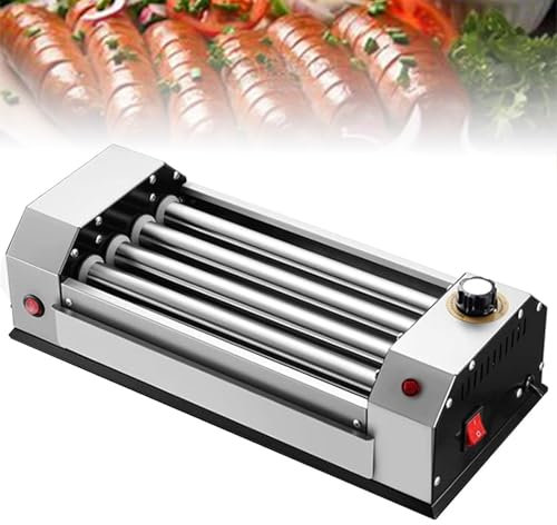QYOEGSQ Hot Dog Machine Sausage Grill Cooker Machine,4 Hot Dog Roller Machine with Pullout Oil Catch Tray,Countertop Hot Dog Roller Grill Cooker Machine,for Restaurant, Home, Snack Bars