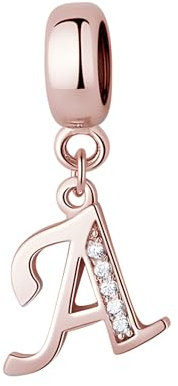 Jokmeo Ciondolo con iniziale A in argento 925 per donne, versione in oro rosa, compatibile con bracciali e collari dello stile Pandora e europeo, adatto a donne e ragazze.