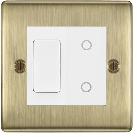 BG Antique Brass 2 Gang Custom Switch 1x 2 Way Switch 1x Secondary Touch Dimmer White Inserts